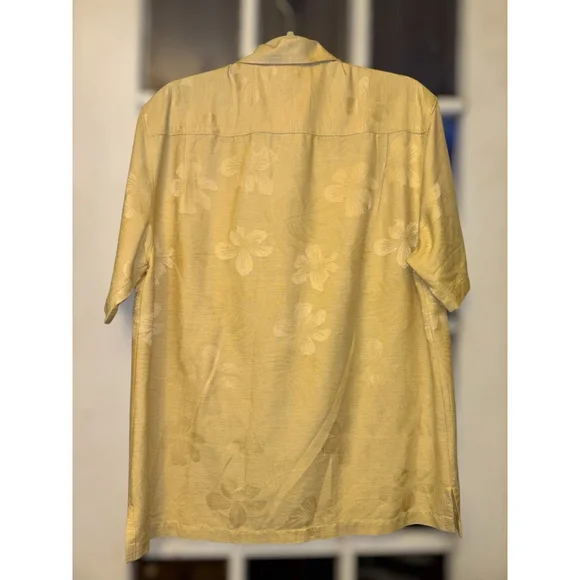 Tommy Bahama Men’s Medium Yellow Silk Hawaiian Button Up Short Sleeve Shirt - Picture 2 of 12